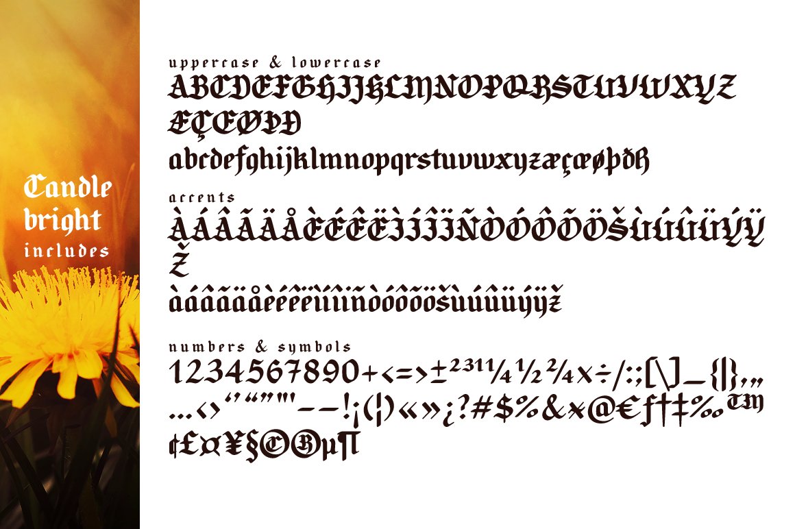 Candlebright blackletter font preview image.