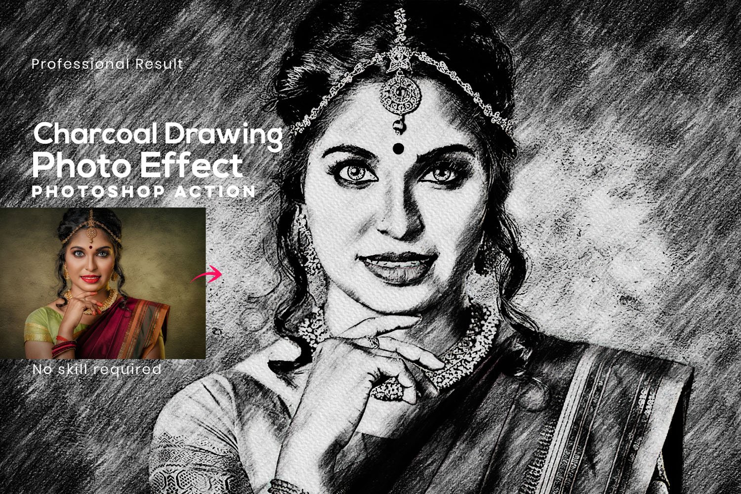 Charcoal Drawing Photoshop Actionpreview image.