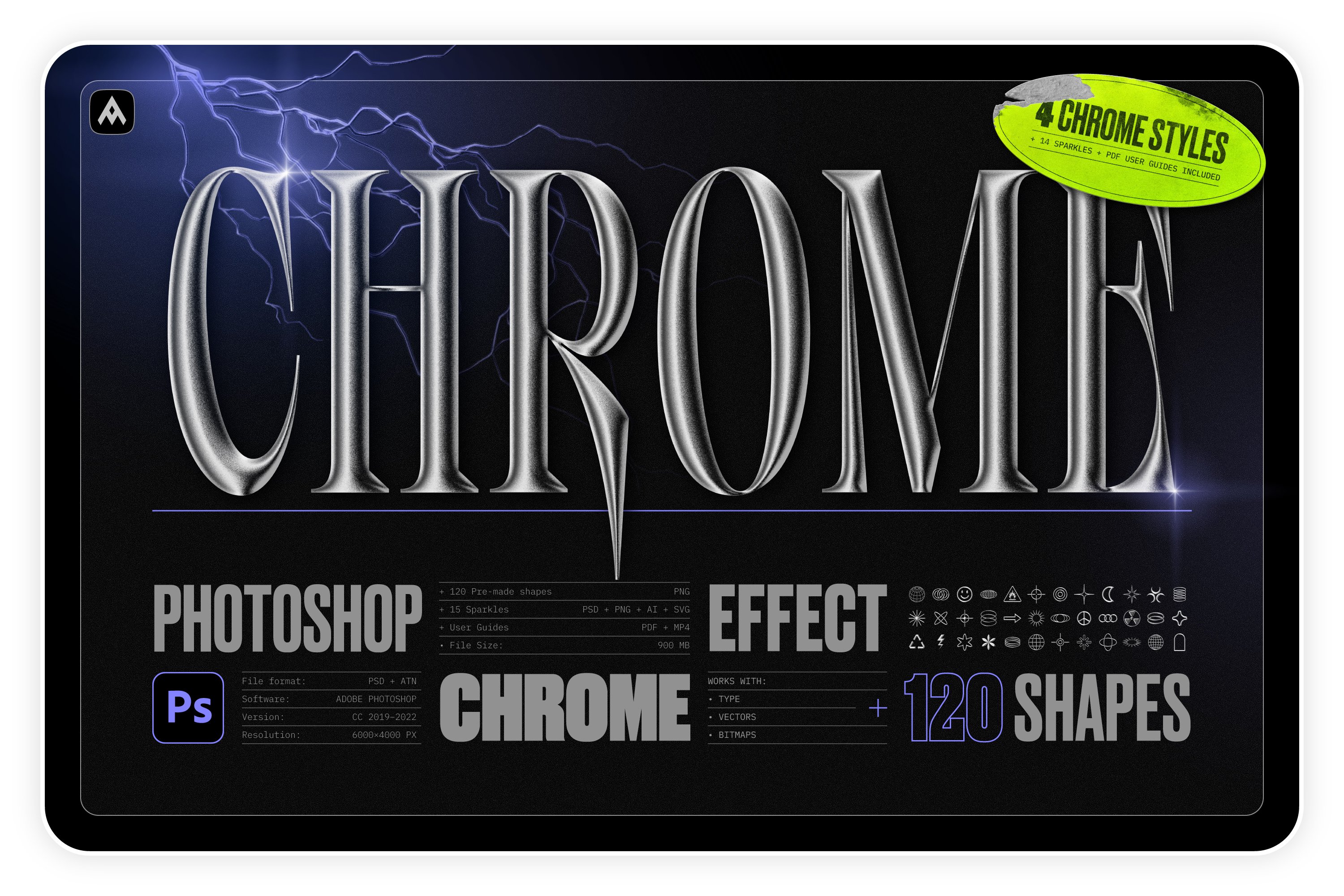 Chrome 3D Photoshop Effect + Shapescover image.