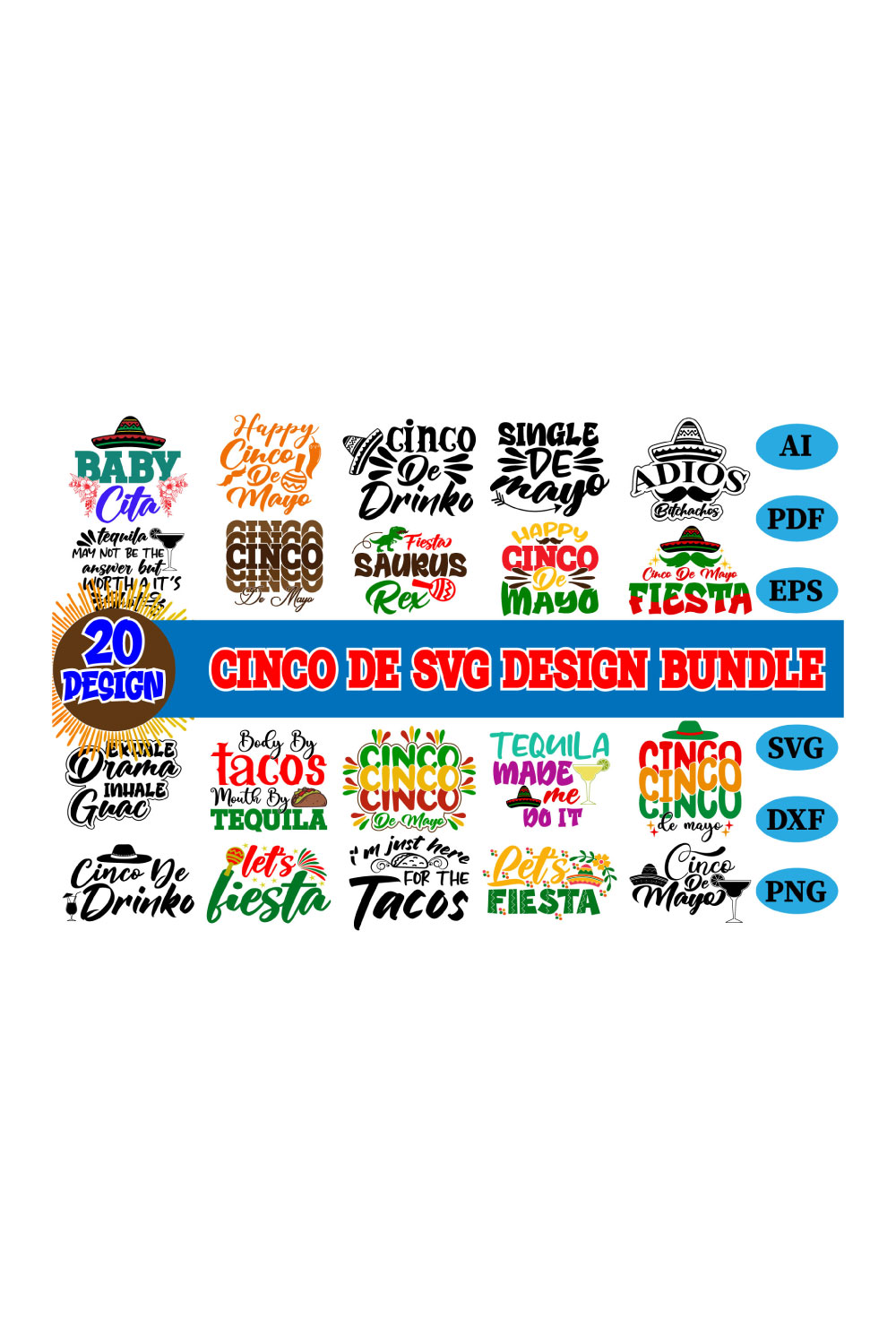 Cinco De Mayo Svg Design Bundle Vol 1 pinterest preview image.