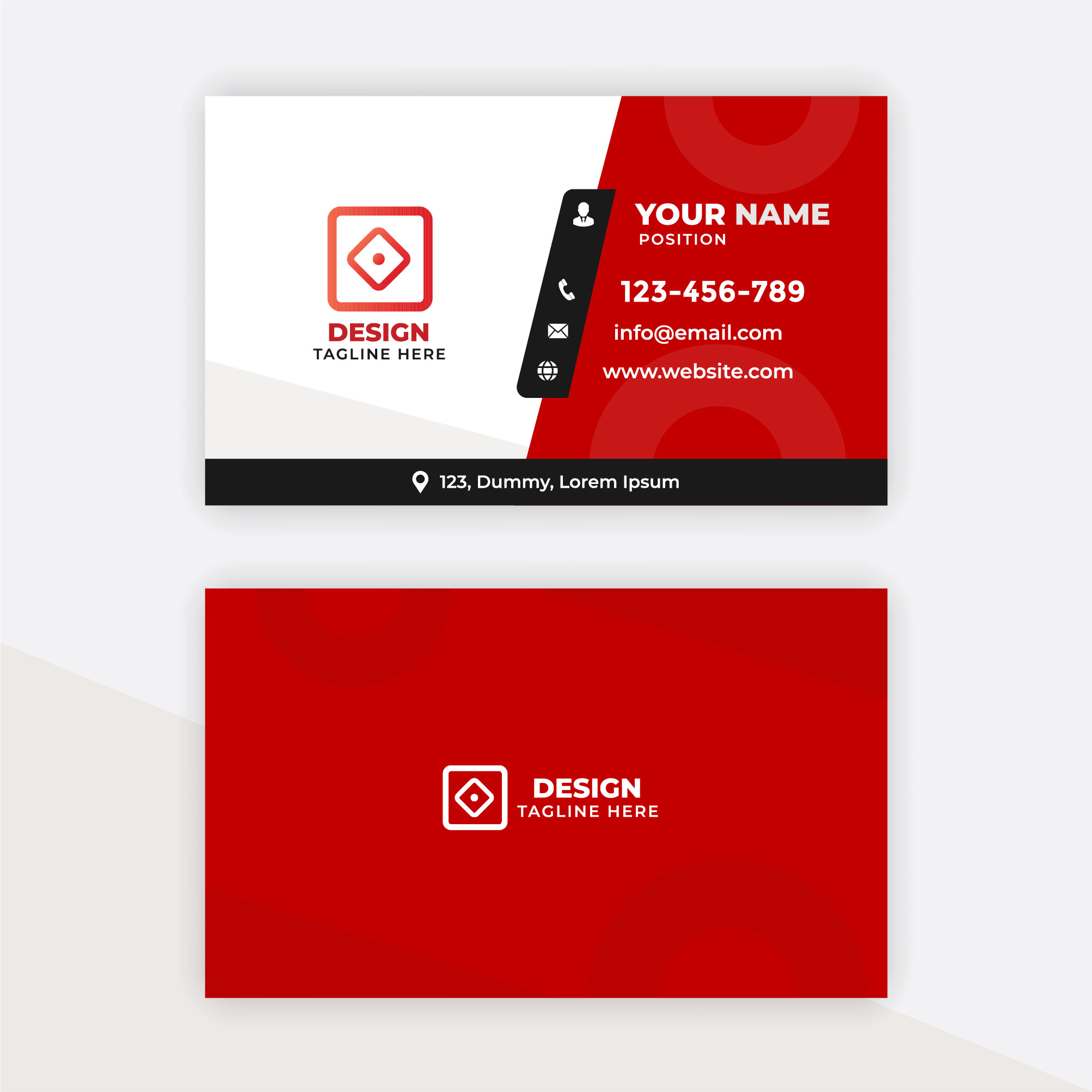 clean and modern style red diagonal shape business card 01 428