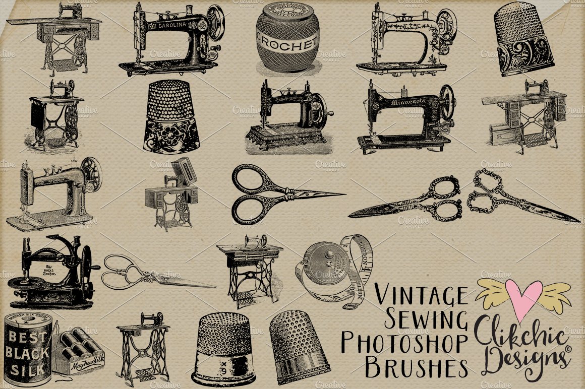 Vintage Sewing Photoshop Brushespreview image.