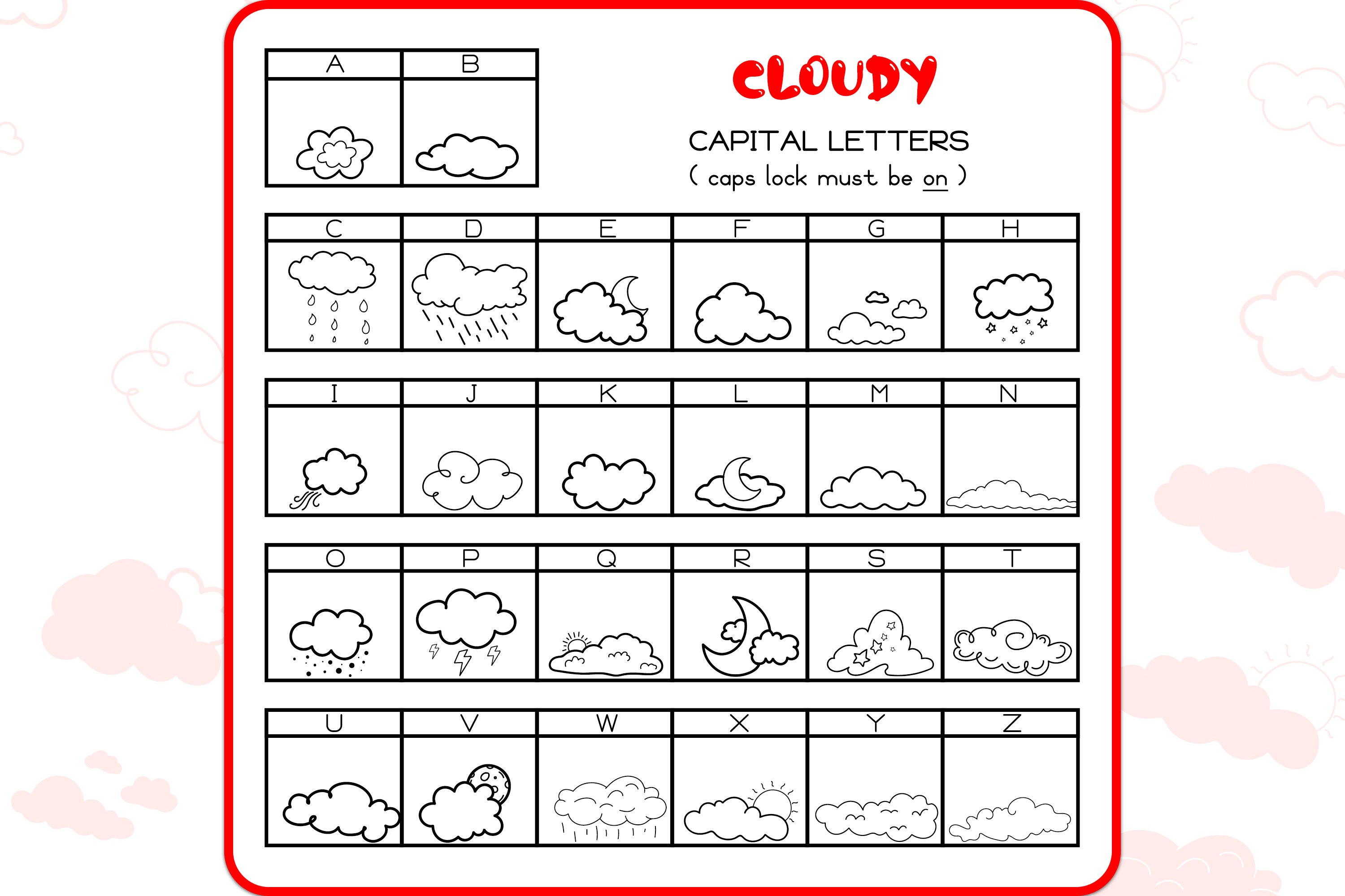 Cloudy Doodles - Dingbats Font preview image.