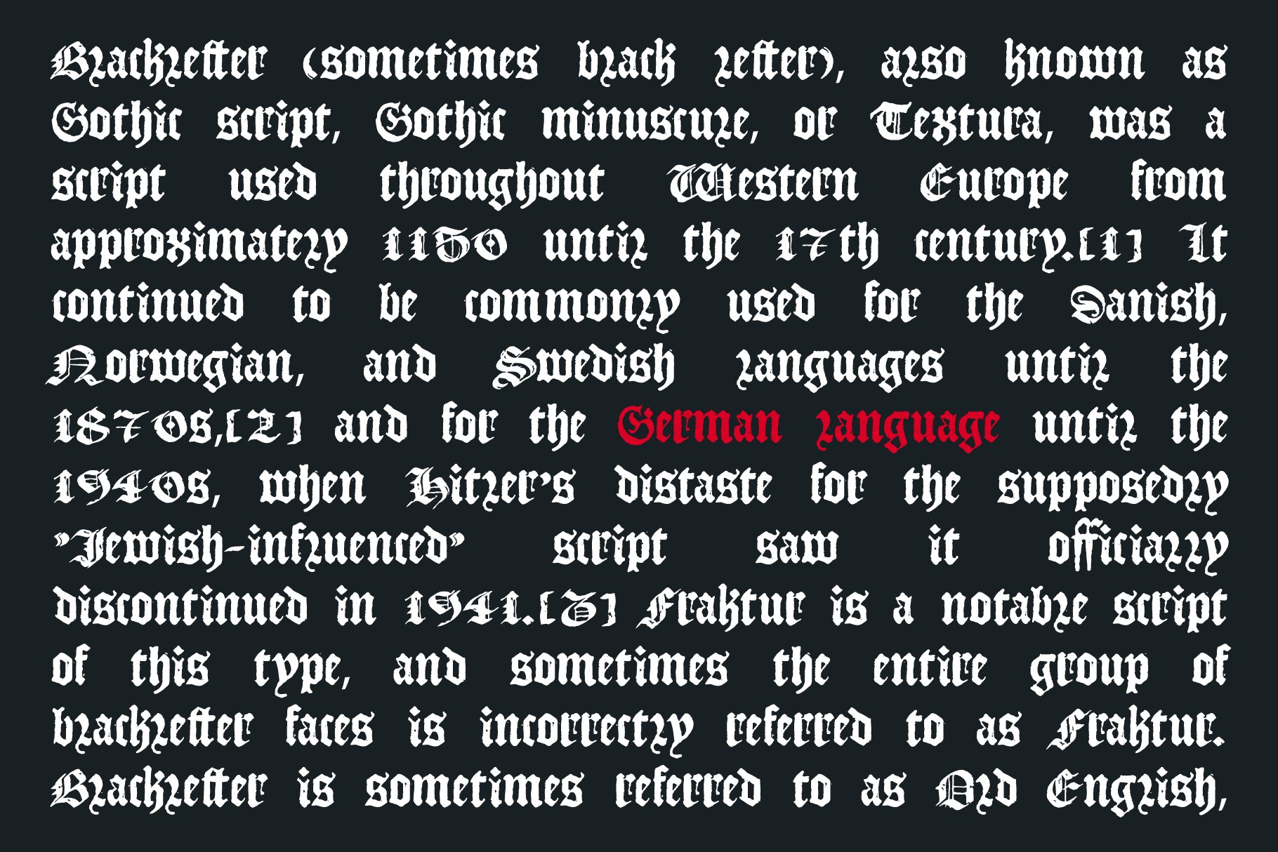 Landsknecht blackletter style font preview image.