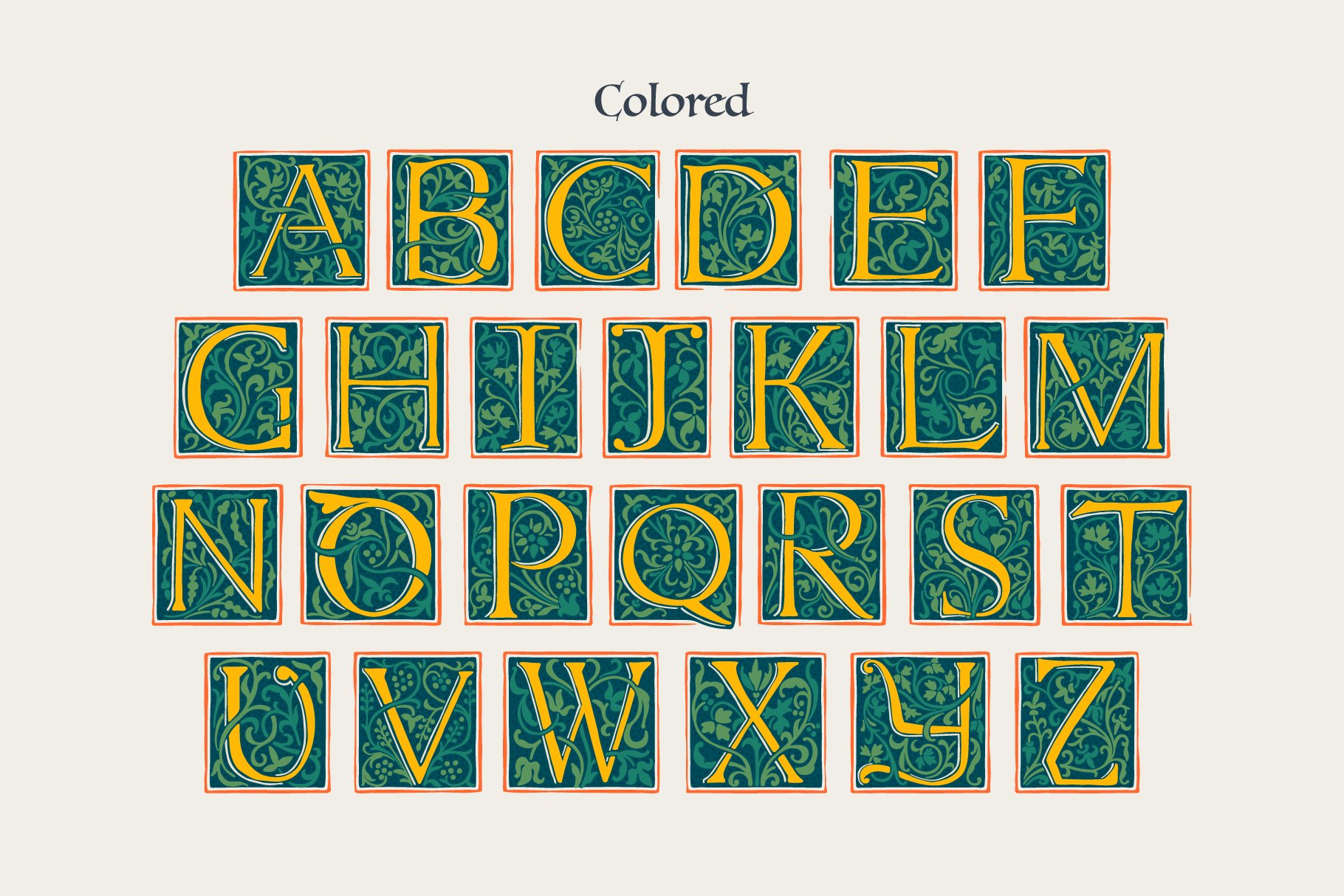 Augsburg Initials Colored fontpreview image.