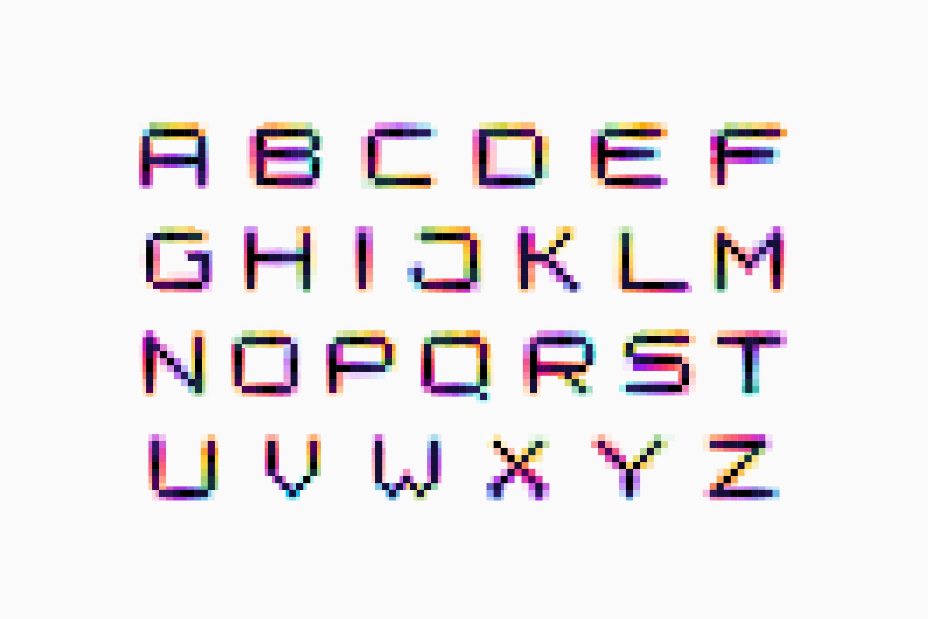Neo Pixel pixel hologram glitch font preview image.