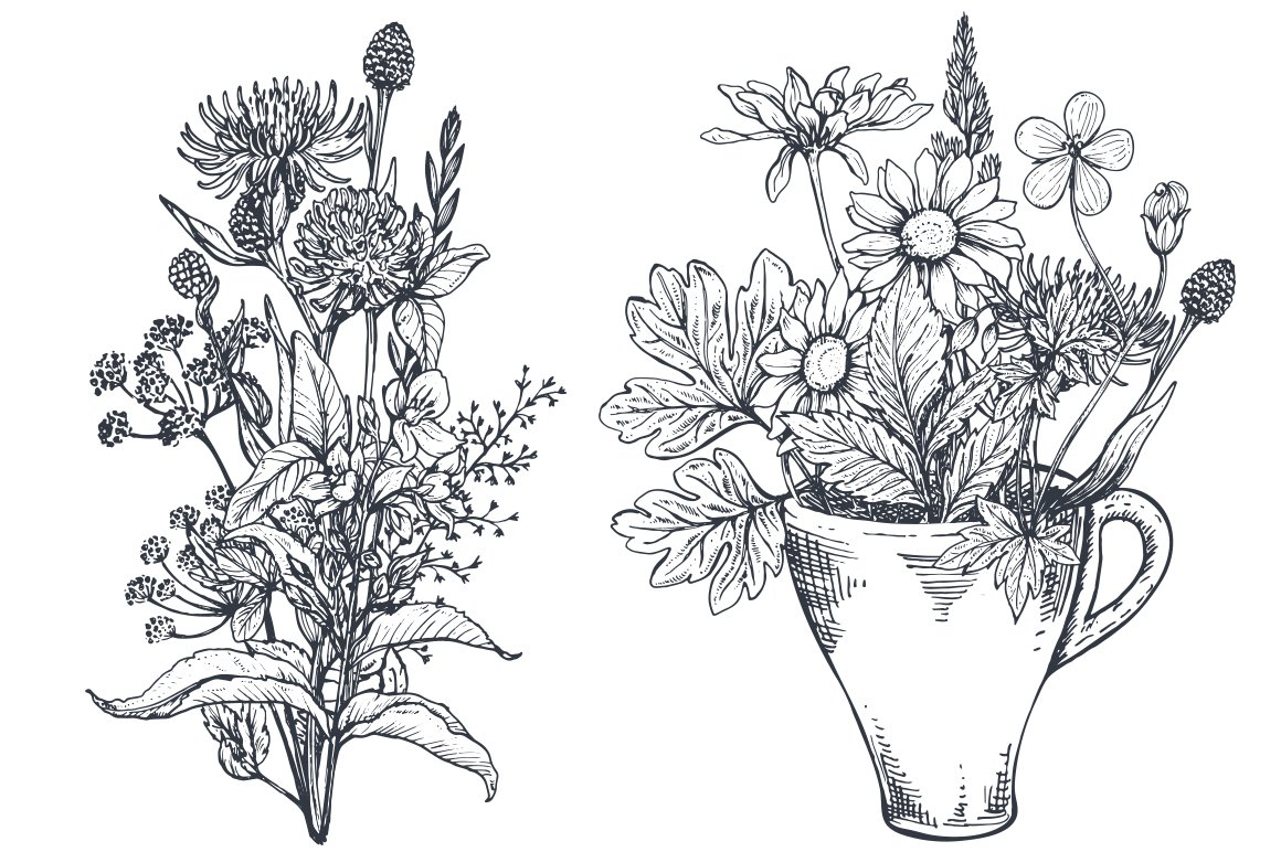 Drawing of flowers in a vase.