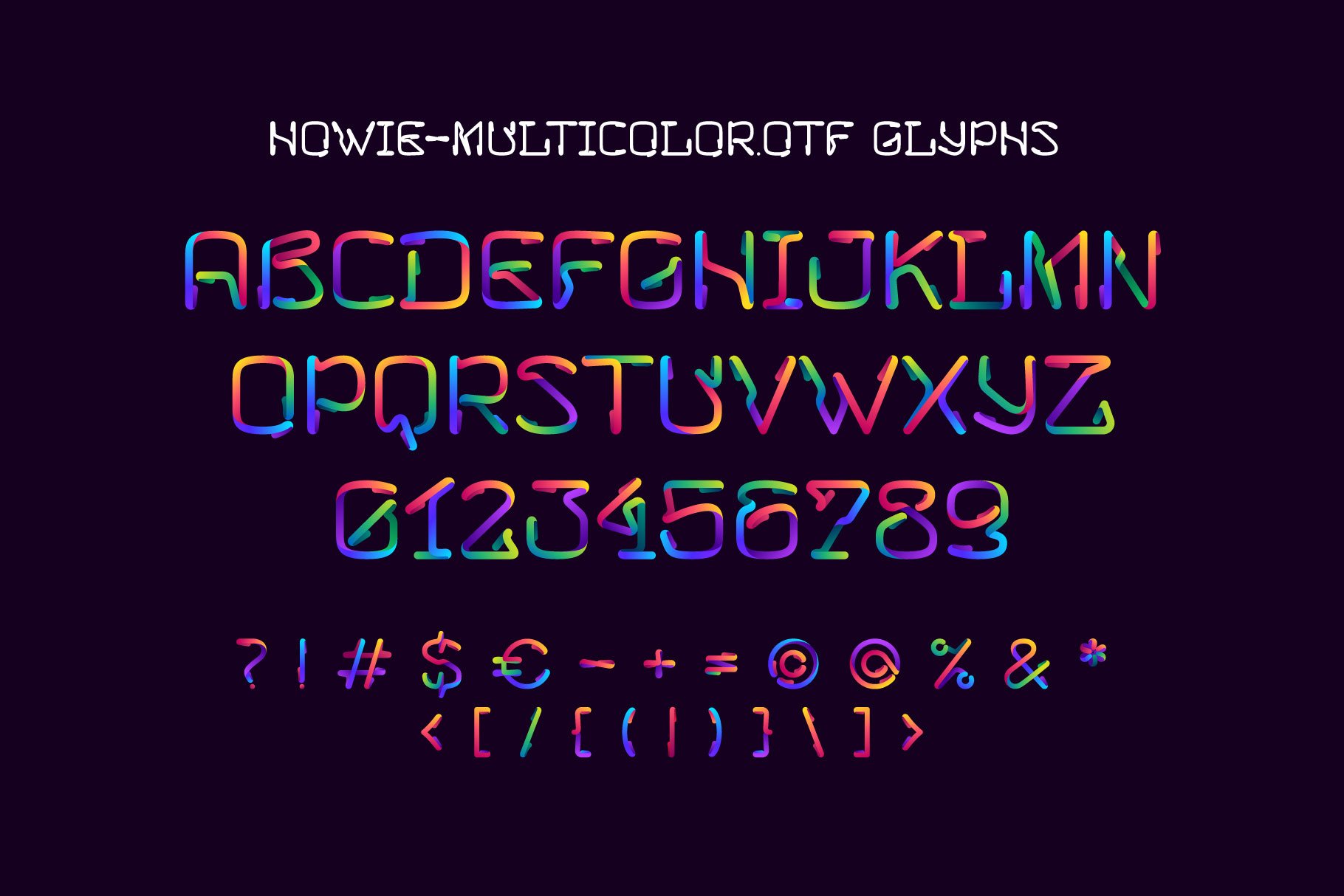 Howie neon line multicolored font preview image.