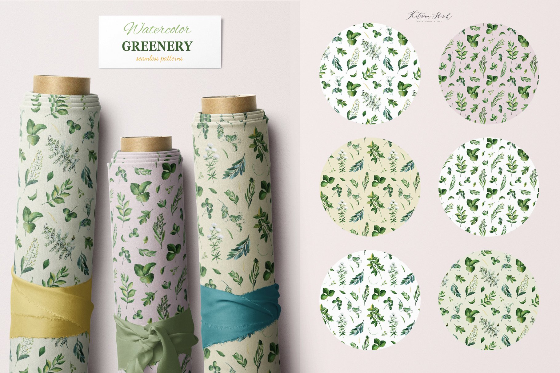 Collection of green and white wrapping paper.