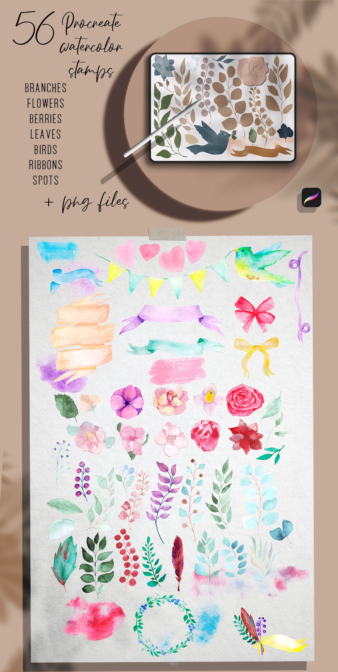 Procreate watercolor plant stamps.cover image.