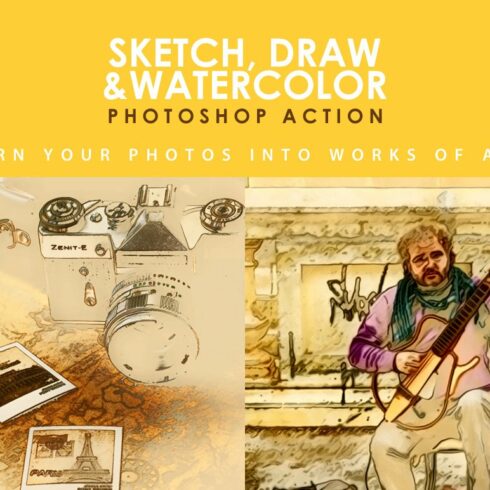 Sketch Draw Watercolour PS Actioncover image.
