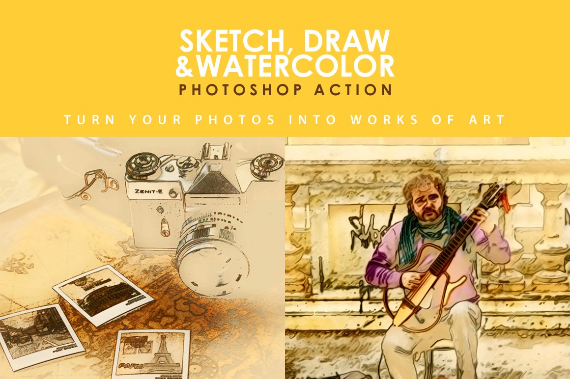 Sketch Draw Watercolour PS Actioncover image.