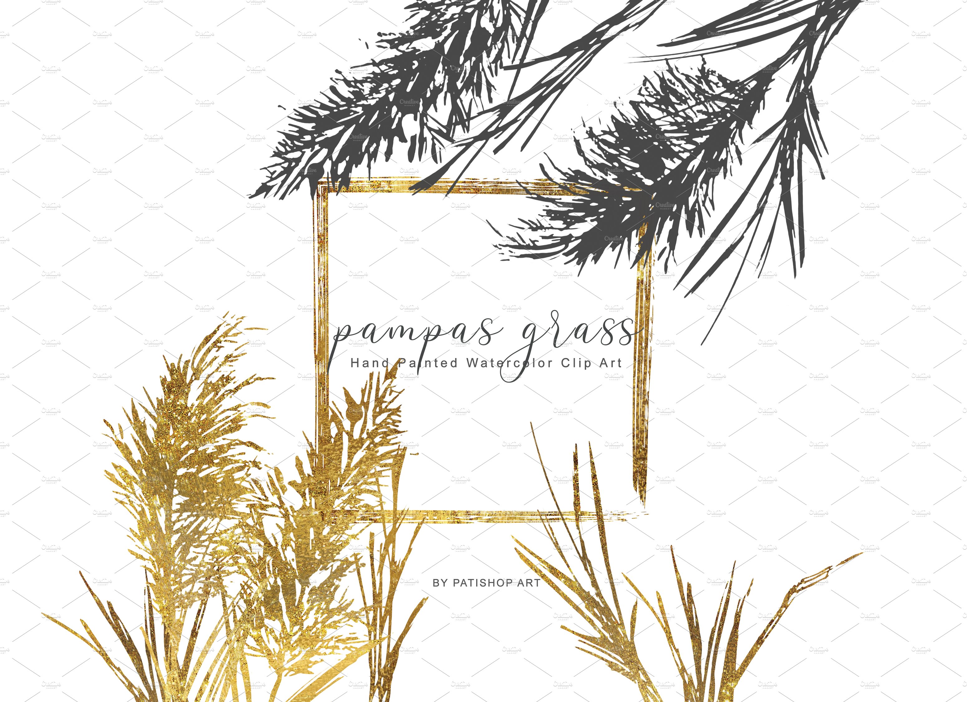 Watercolor Pampas Grass Clipart Set preview image.