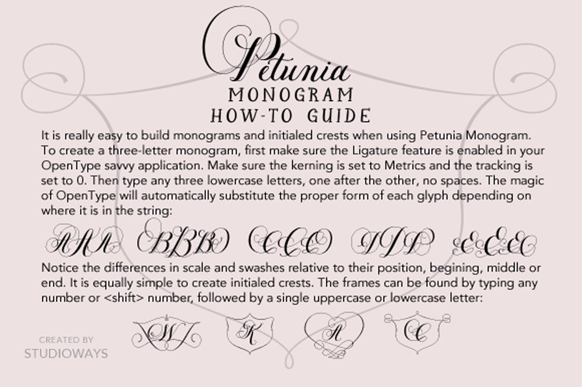 Petunia Monogram. Lettere Maiuscole a Timbro trasferibili da dipingere