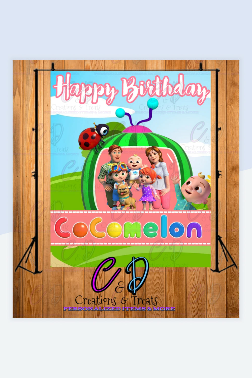 Birthday card with Cocomelon cartoon characters.