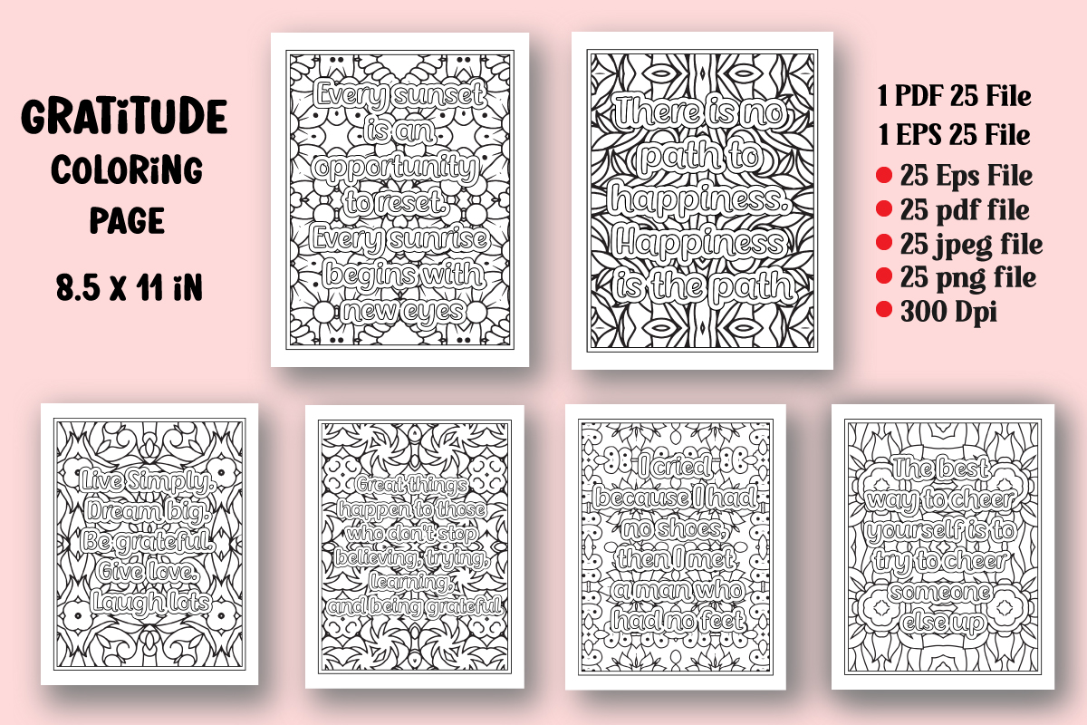 Gratitude Quotes Coloring page preview image.