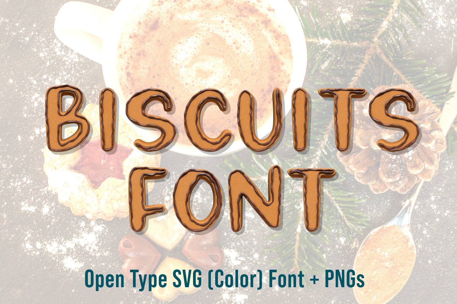 Biscuits Opentype SVG Font and PNGs cover image.