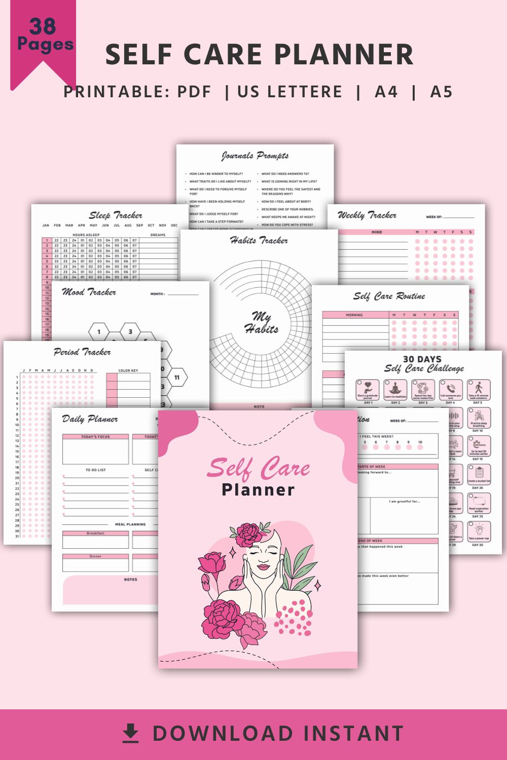Self Care Planner pinterest preview image.
