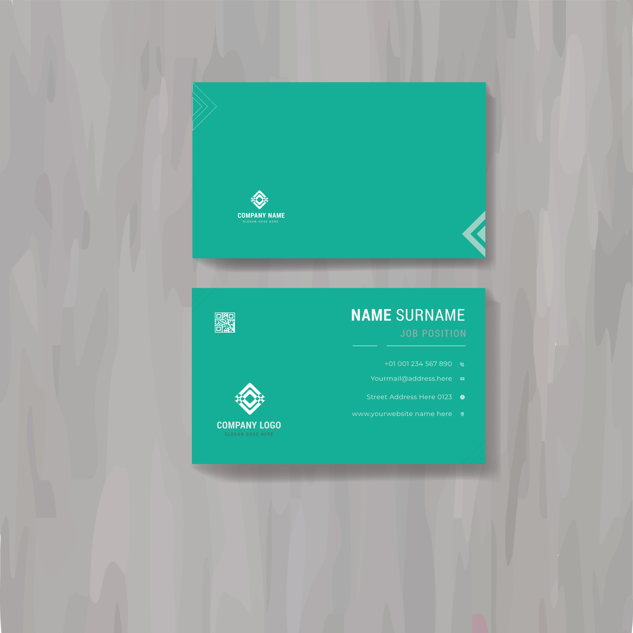 Green business card with an arrow on it.