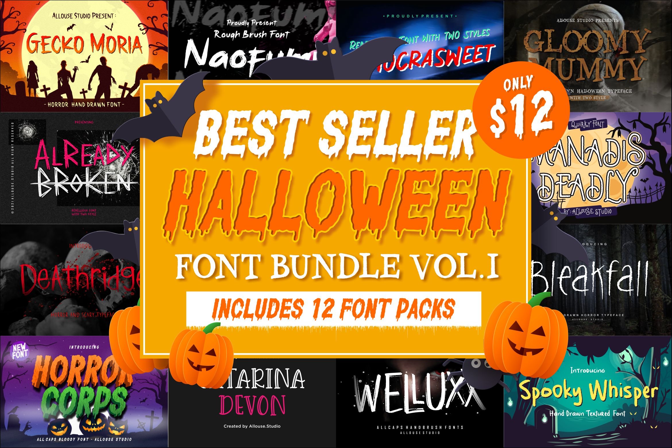 Halloween Font Bundle Vol 1 cover image.