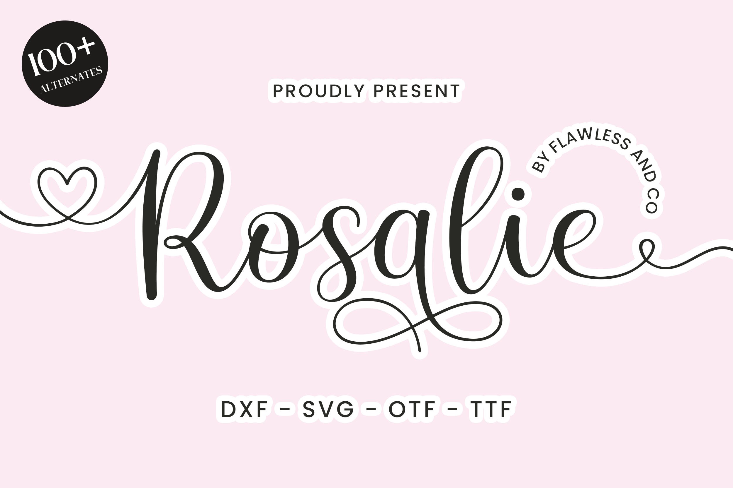 A font that says roslie on a pink background.