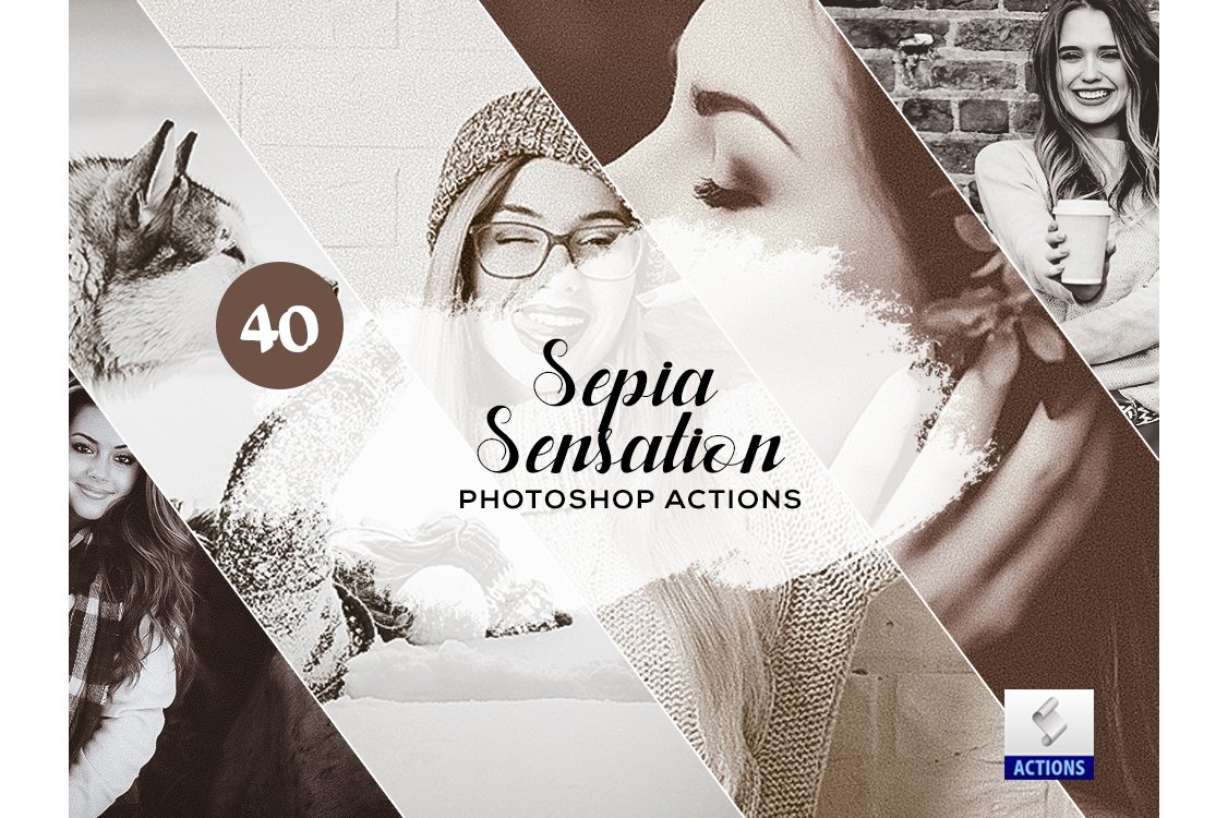 40 Sepia Sensation Photoshop Actionscover image.