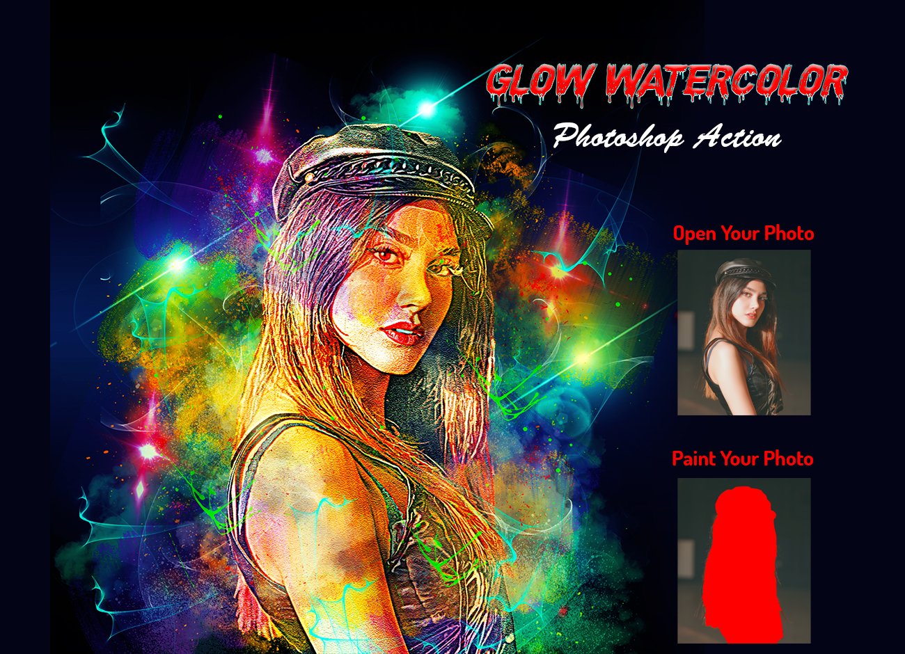 Glow Watercolor Photoshop Actioncover image.