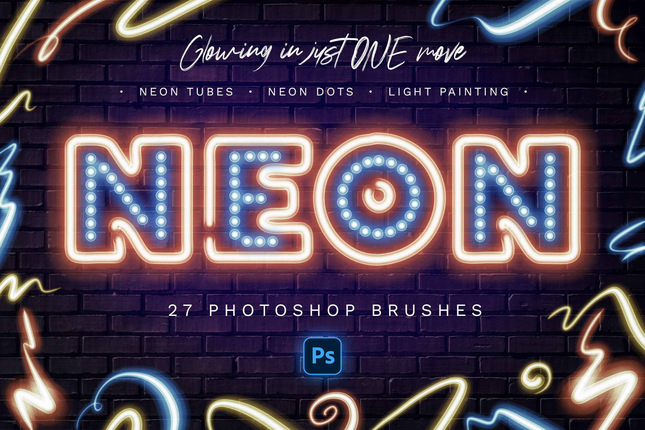 Glowing Neon Photoshop Brushescover image.