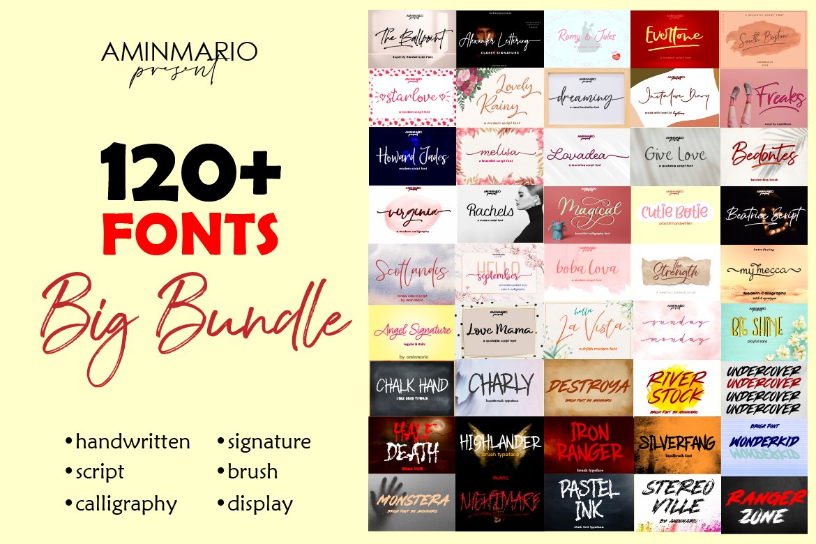 SALE Big Bundle 120+ Fonts cover image.