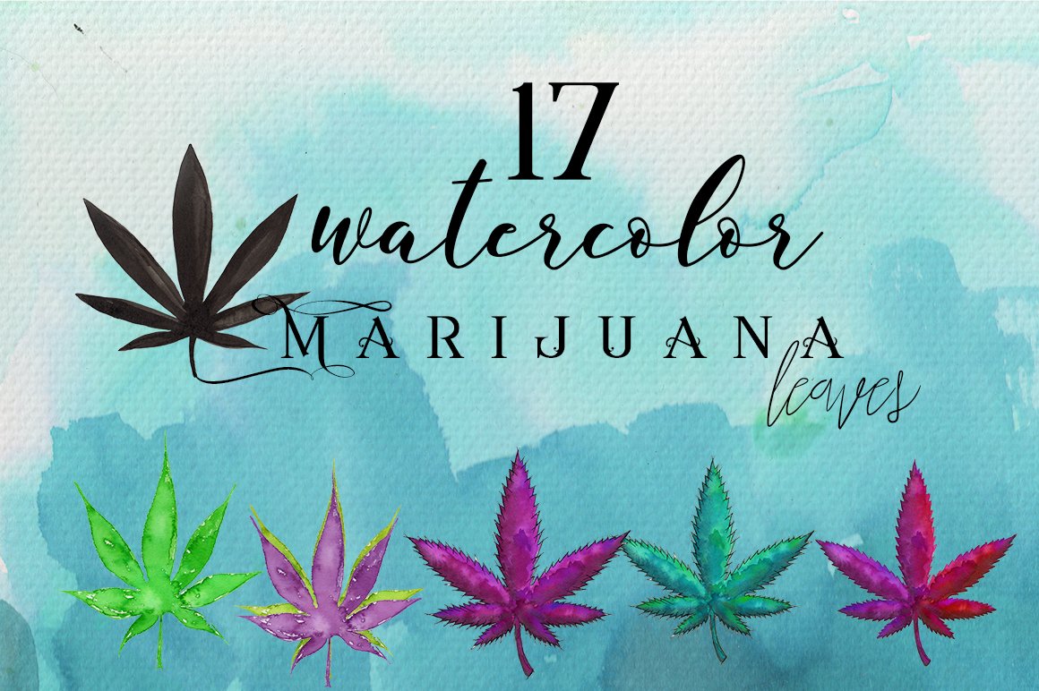 Watercolor Marijuana Pack:47elements preview image.