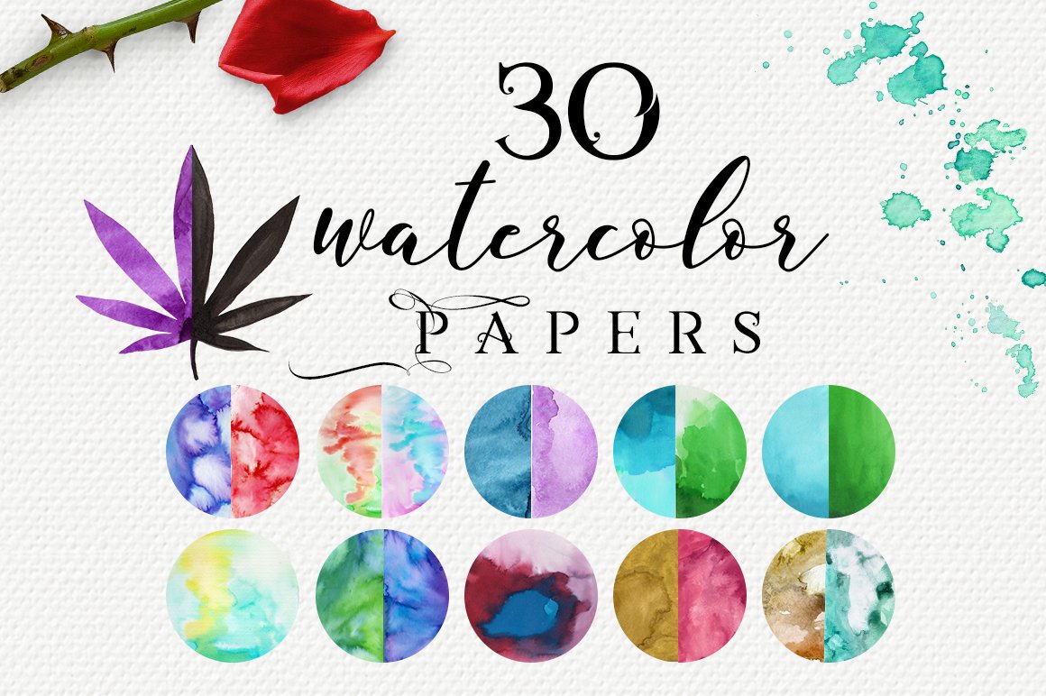 Watercolor papers with a red rose on top of it.