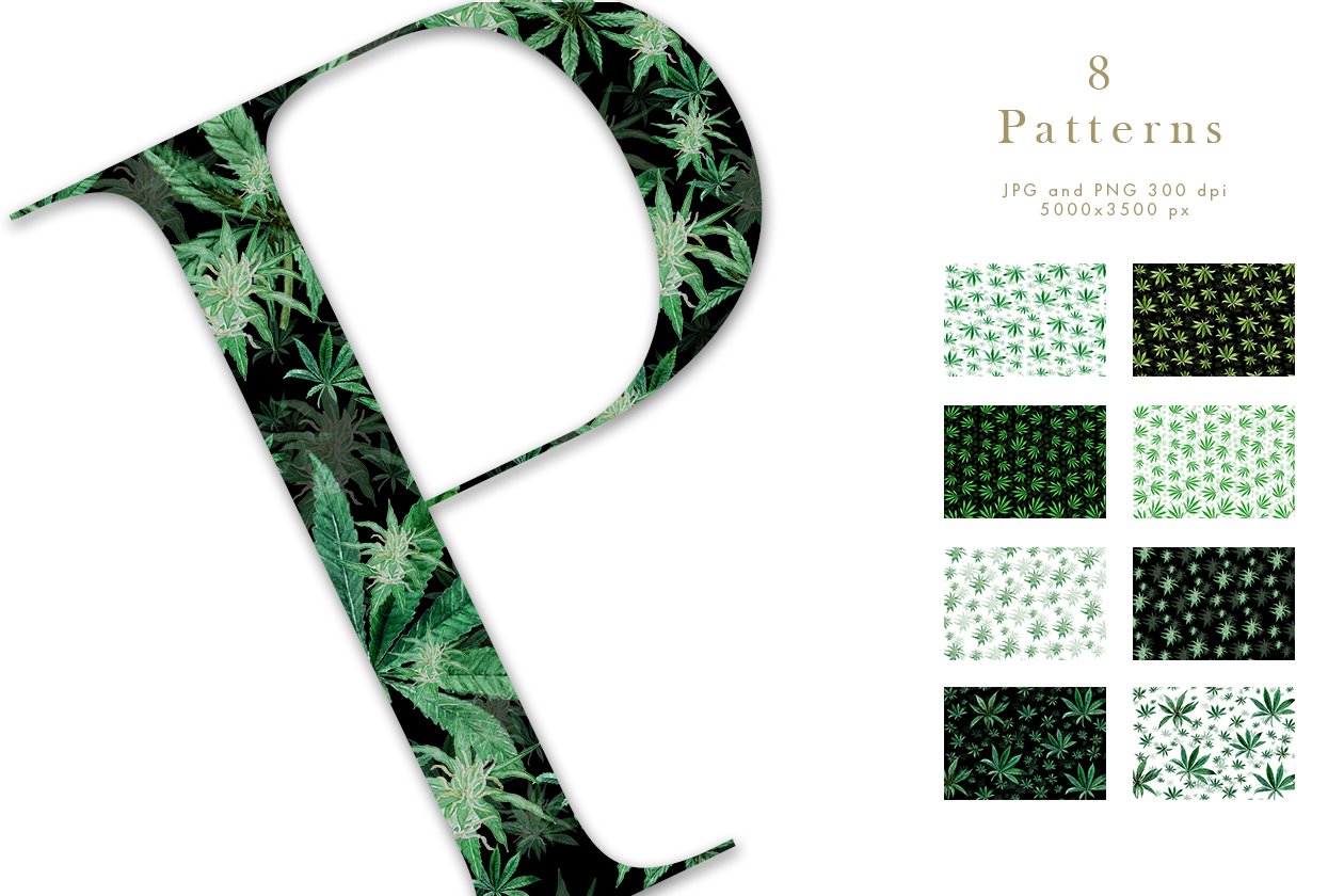 The letter p is made up of marijuana leaves.