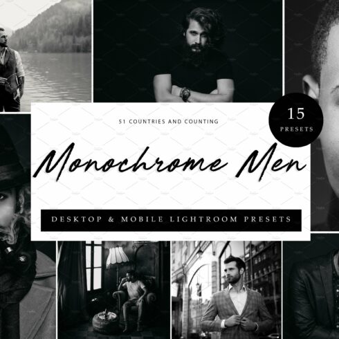 15xLightroom Presets Monochrome Mencover image.