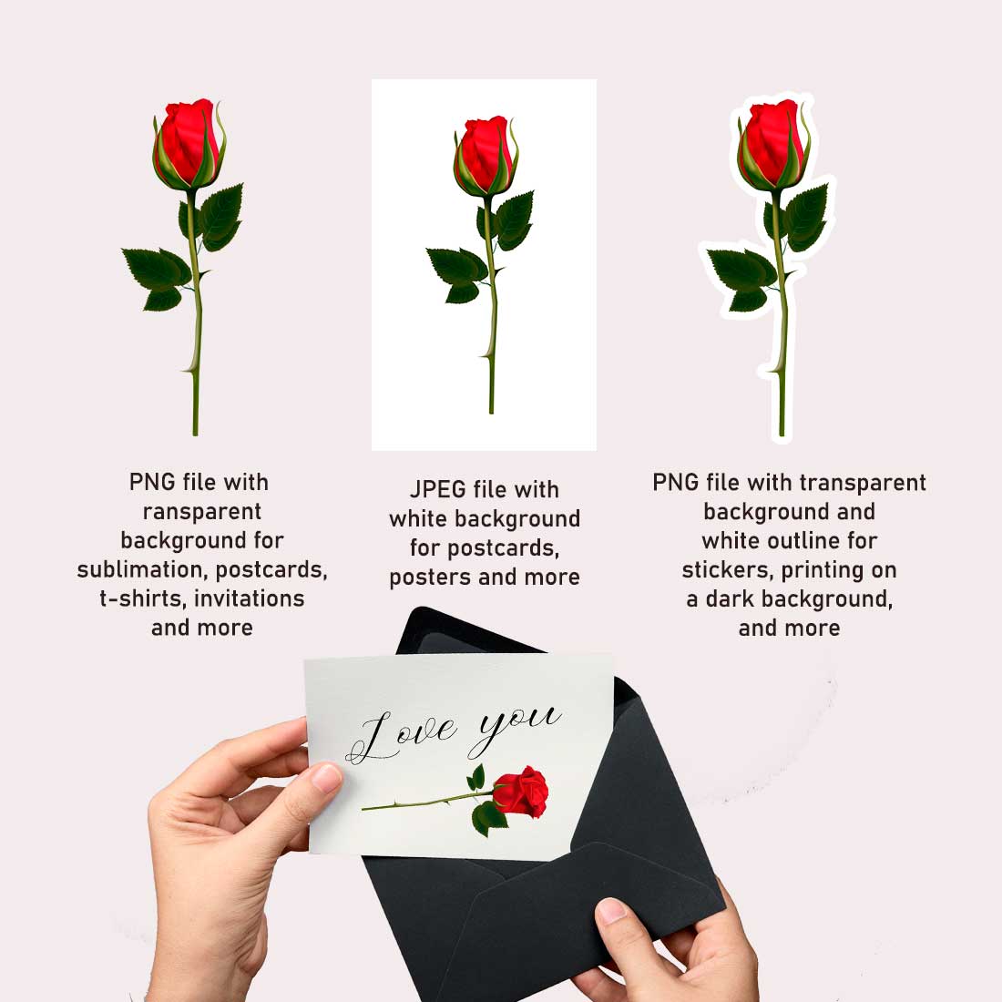 Red Rose Flowers png Cliparts stickers preview image.