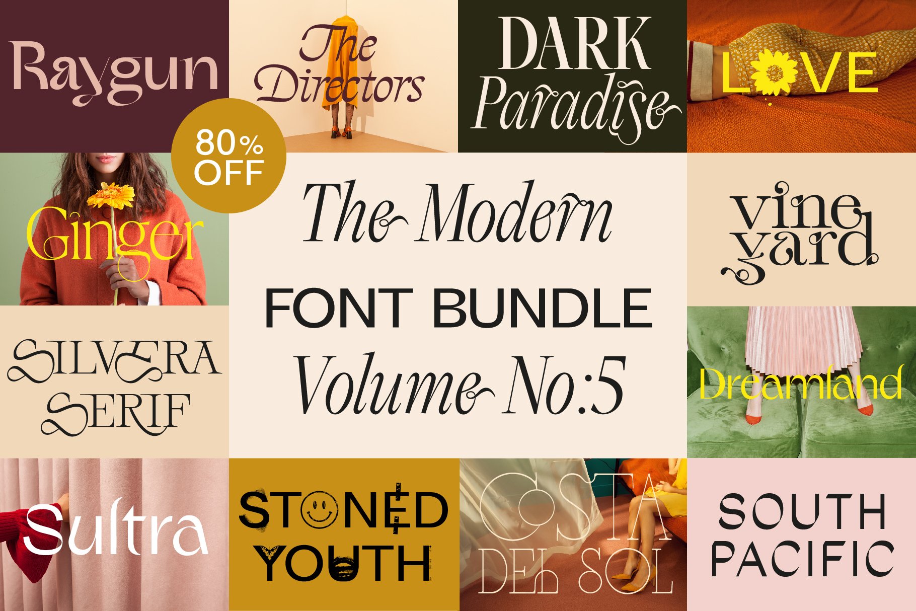 The Modern Font Bundle Vol.5 80% OFF cover image.