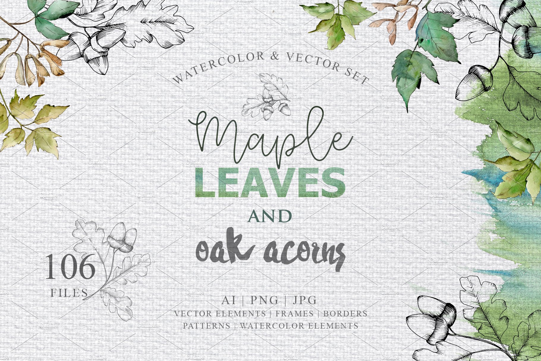 Maple leaves and oak acorns set cover image.