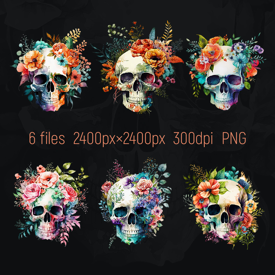 Watercolor Floral Skull preview image.