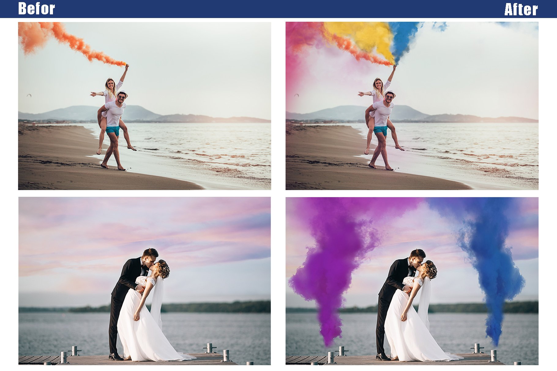 35 Smoke Bomb Overlays, colorful fogpreview image.