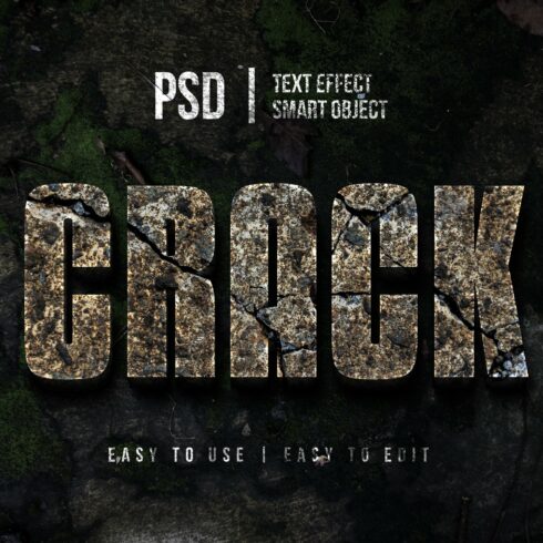 cracked 3d text effect with concretecover image.
