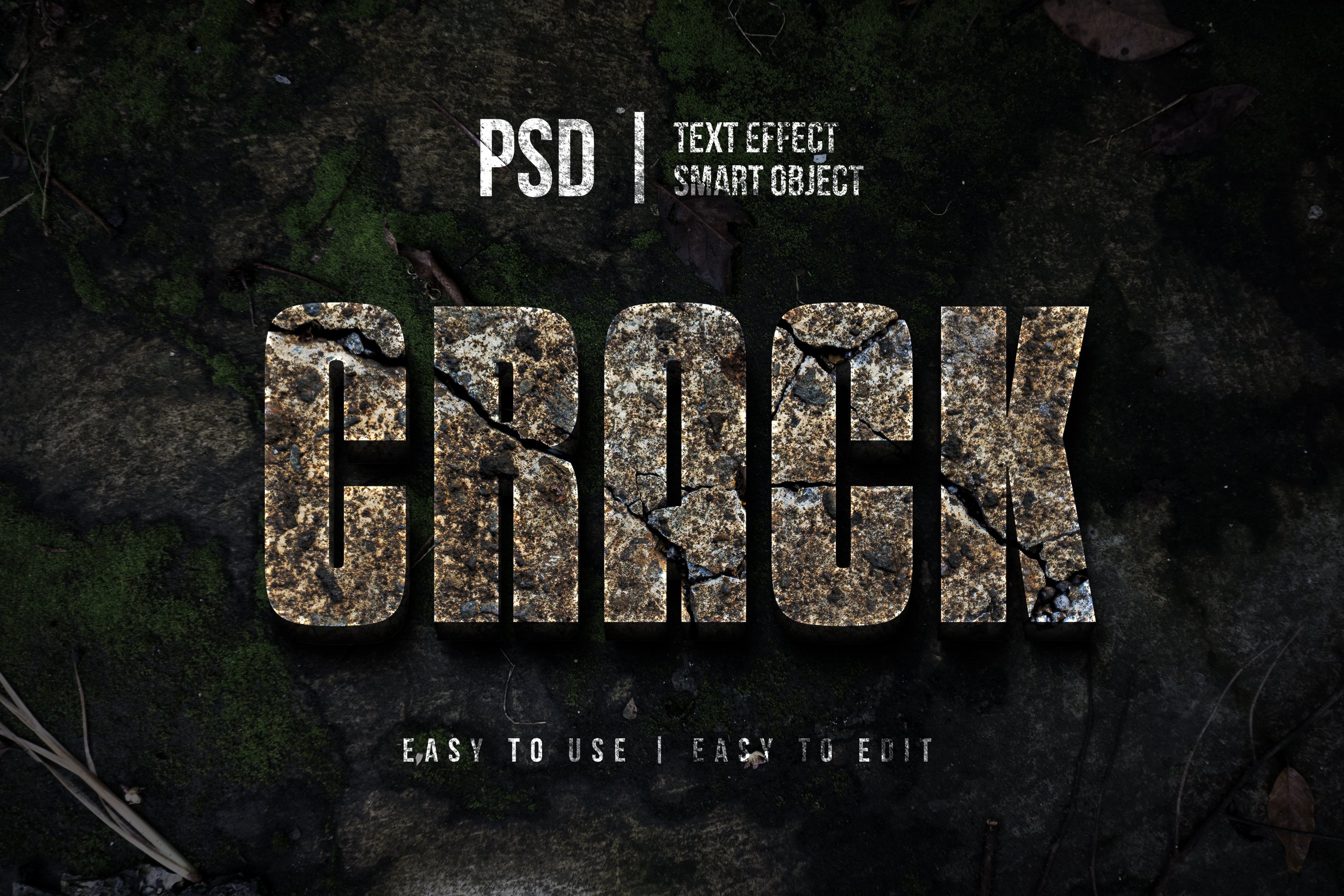 cracked 3d text effect with concretecover image.
