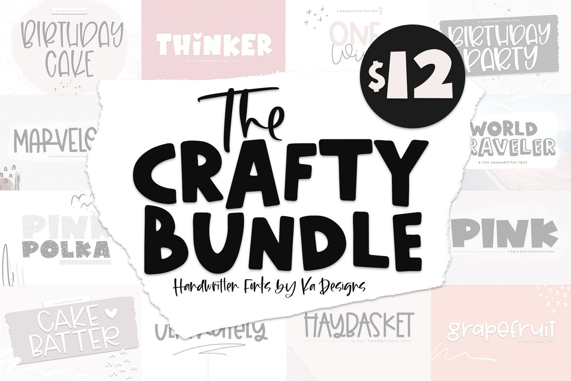 The Crafty Bundle - 14 Fonts cover image.