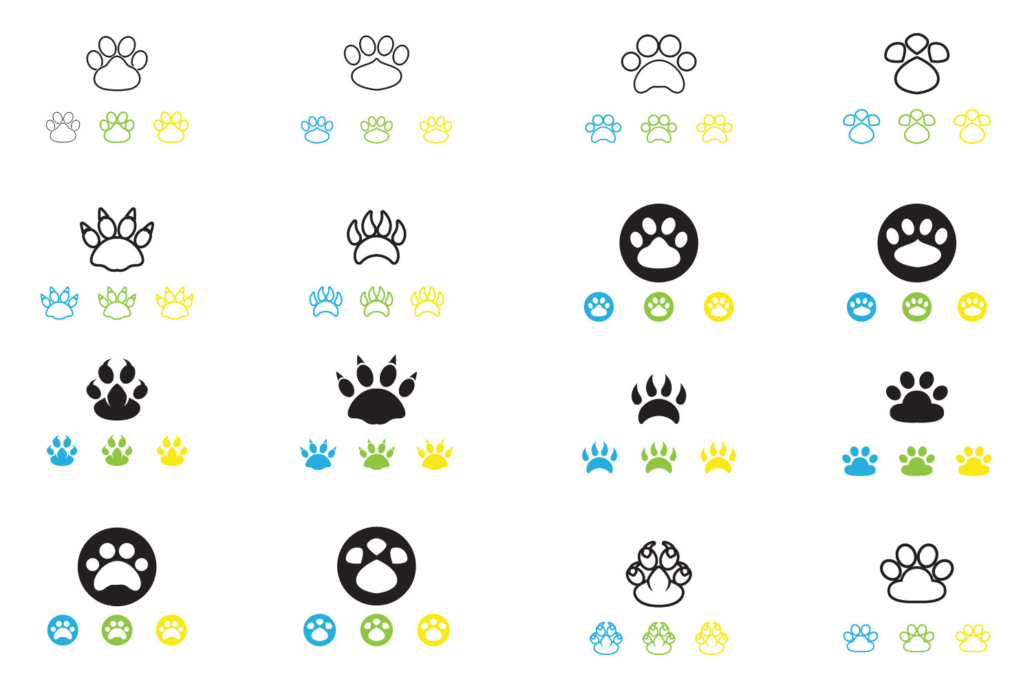 Paw Cat and Dog vector silhouettes logo template cover image.