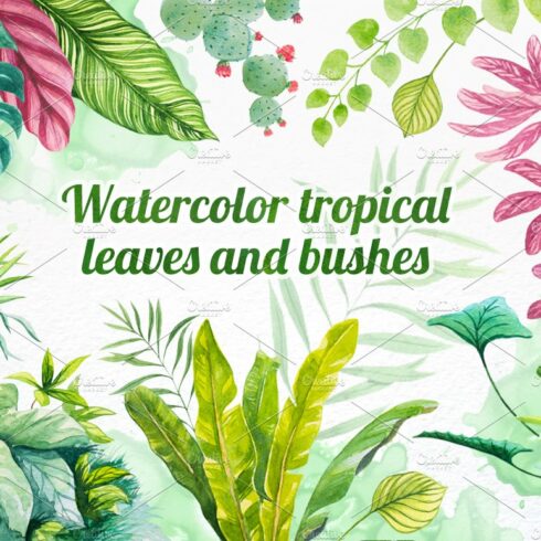 Watercolor tropical leaves set#2. cover image.