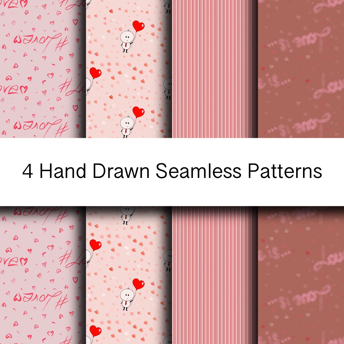 4 Love Seamless Patterns with Hearts cover image.