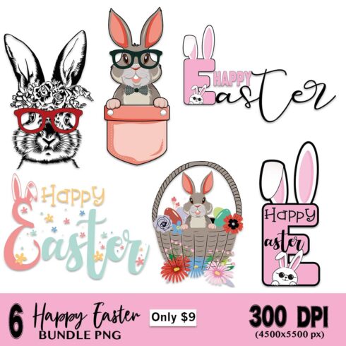 Happy Easter Sublimation PNG Bundle | 6 Designs - Only $9 cover image.
