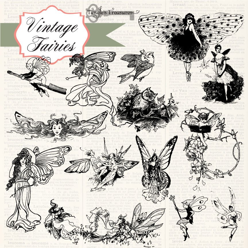 Vintage Fairies Clipart and Brushescover image.