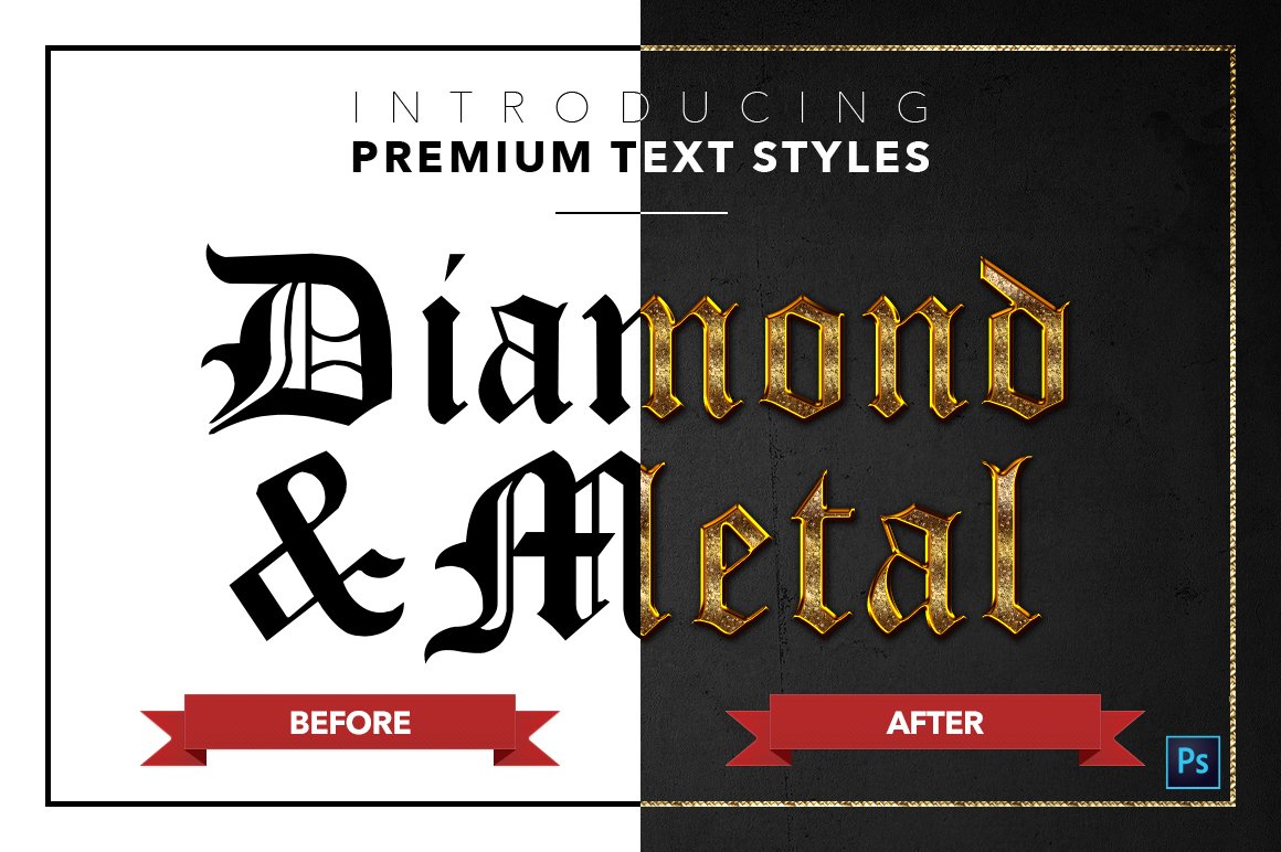 diamond and metal text styles pack one before after 947