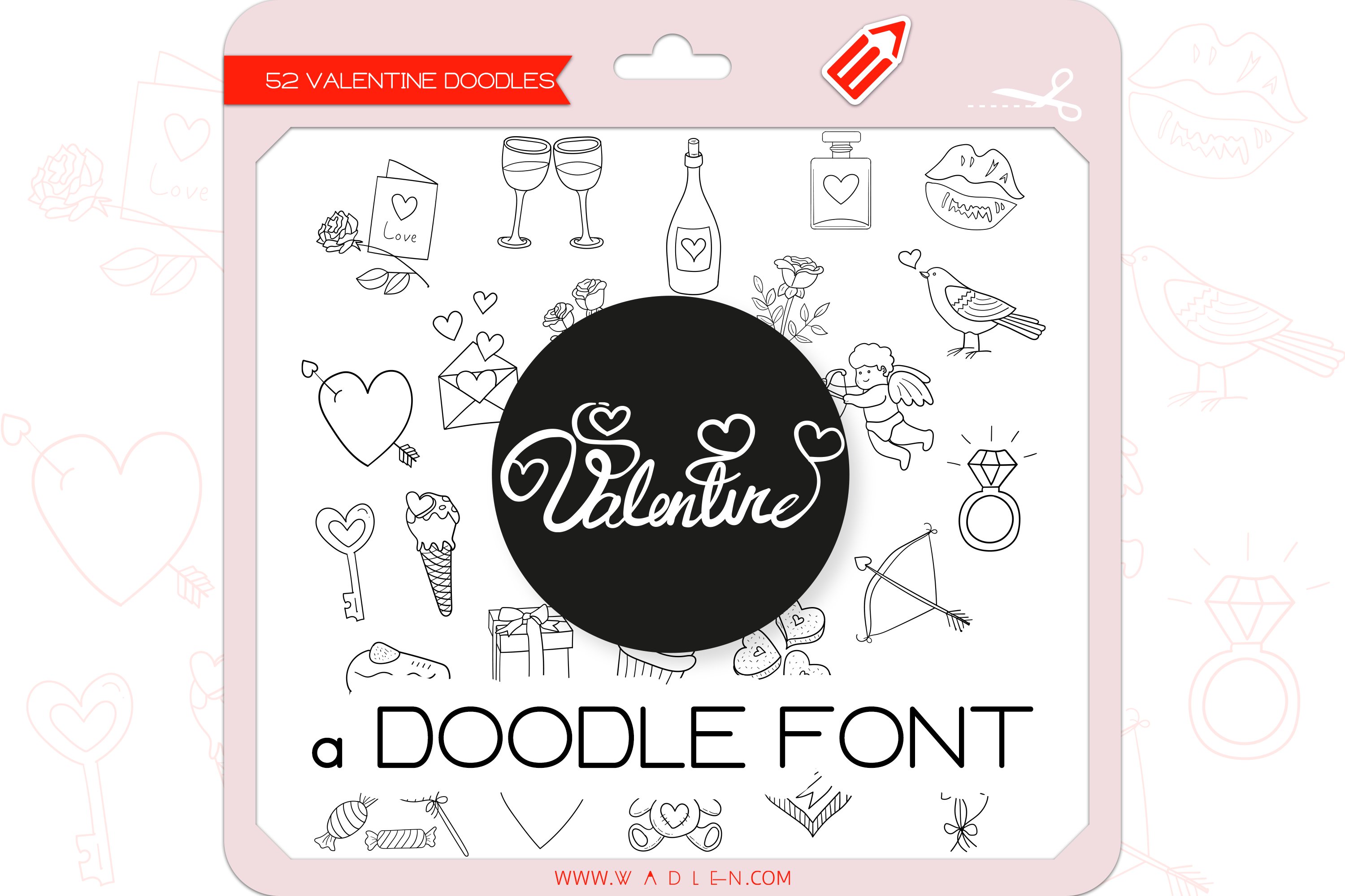 Valentine Doodles - Dingbats Font cover image.