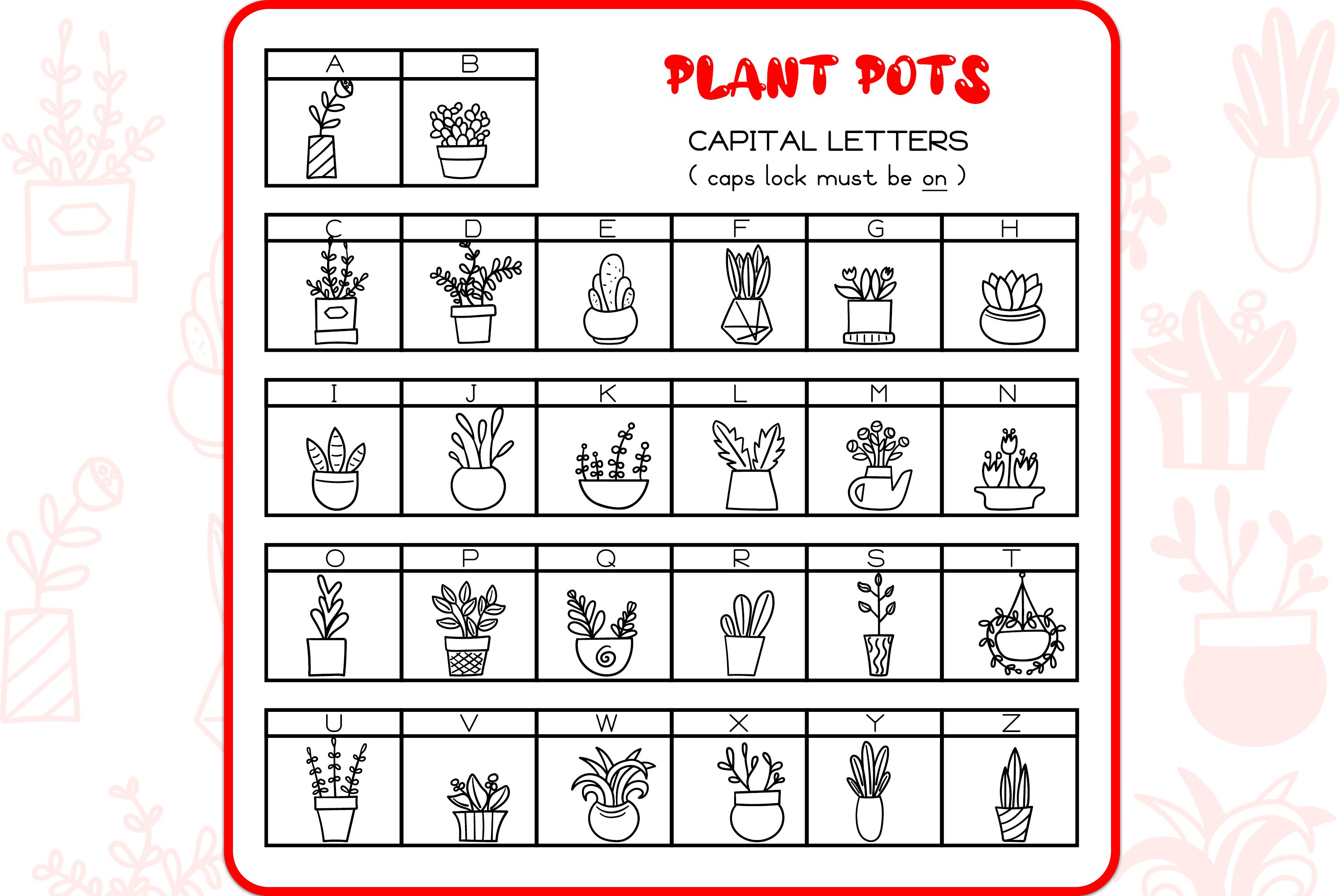Plant Pot Doodles - Dingbats Font preview image.