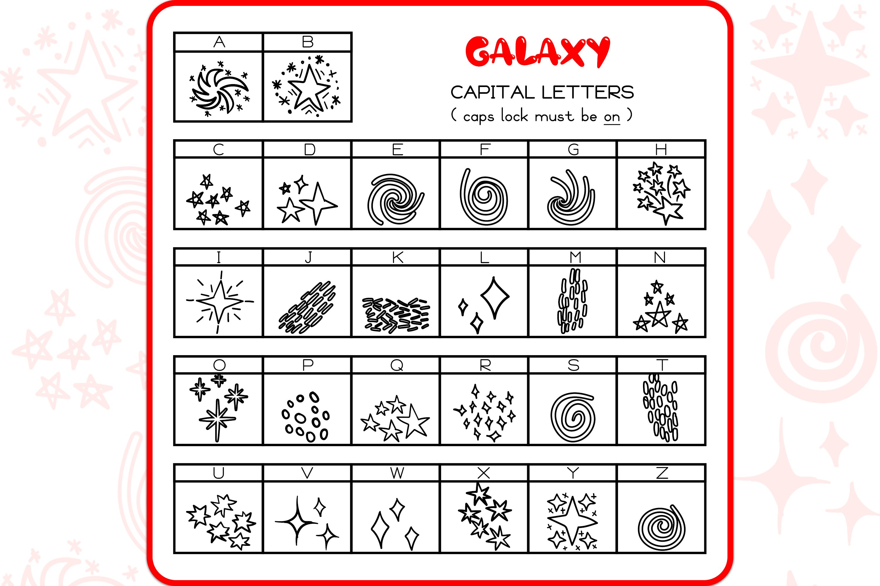 Galaxy Doodles - Dingbats Font preview image.